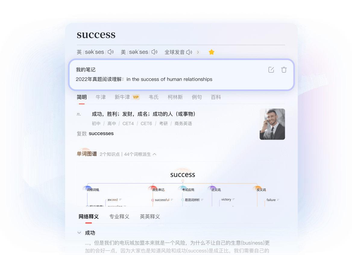 有道翻译词典查词功能展示